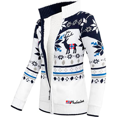 Nebulus Damen Norweger Strickjacke SVERRE, gefütterte Jacke, mit Reißverschluss, Offwhite-Navy - M/38 im Sale